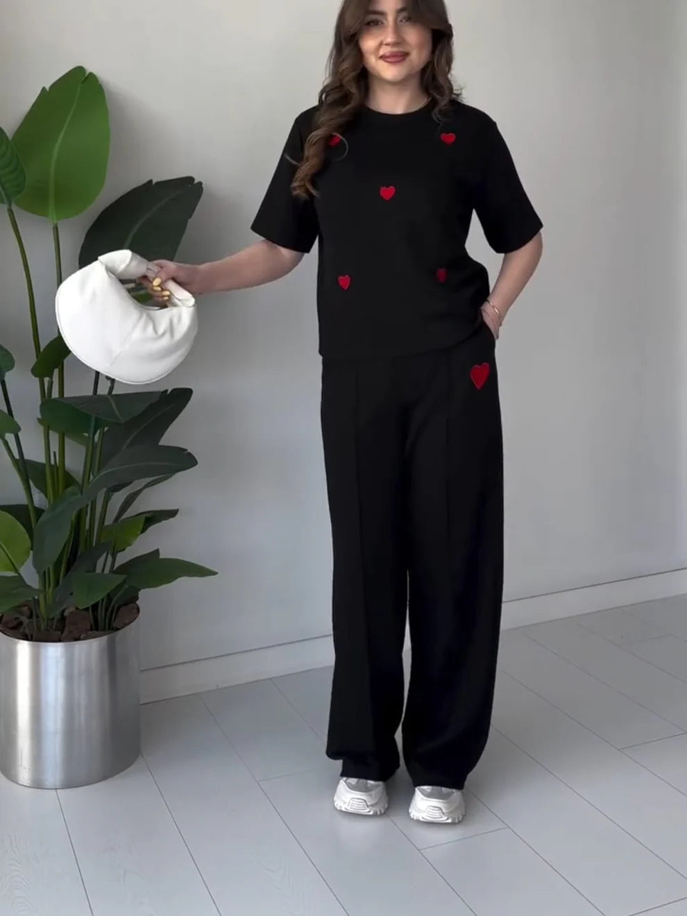 Heart Printed Black Tracksuit