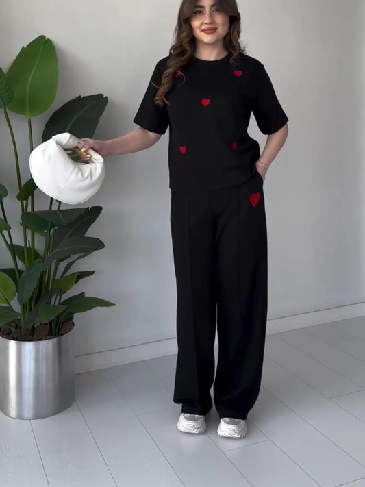Heart Printed Black Tracksuit