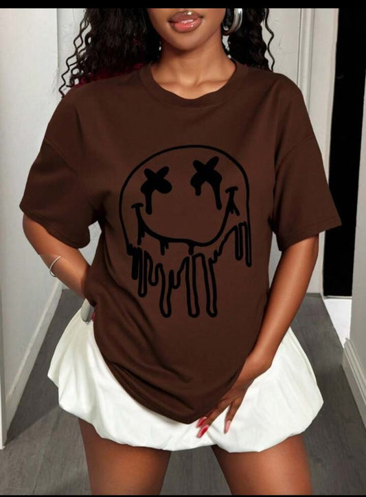 Drop Shoulder Smile Printed Tee